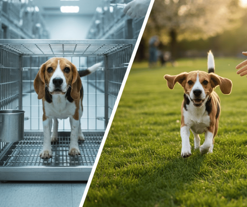 Oltre il numero di serie: il coraggio di un beagle da laboratorio che scopre la libertà